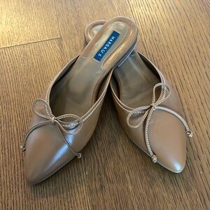 Margaux Tan Flats with Bow Detail
